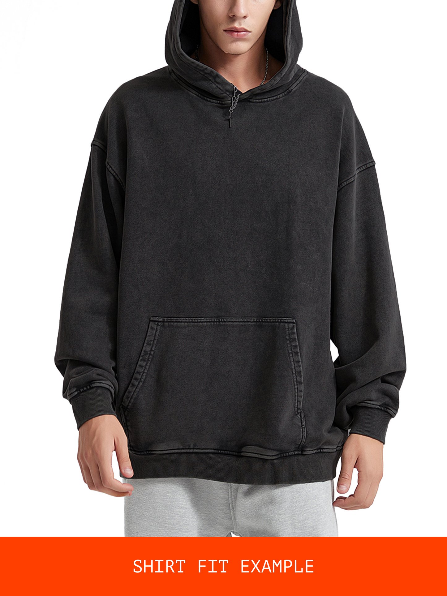 faded + white on black + cozy hood