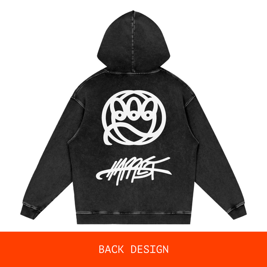 faded + white on black + cozy hood