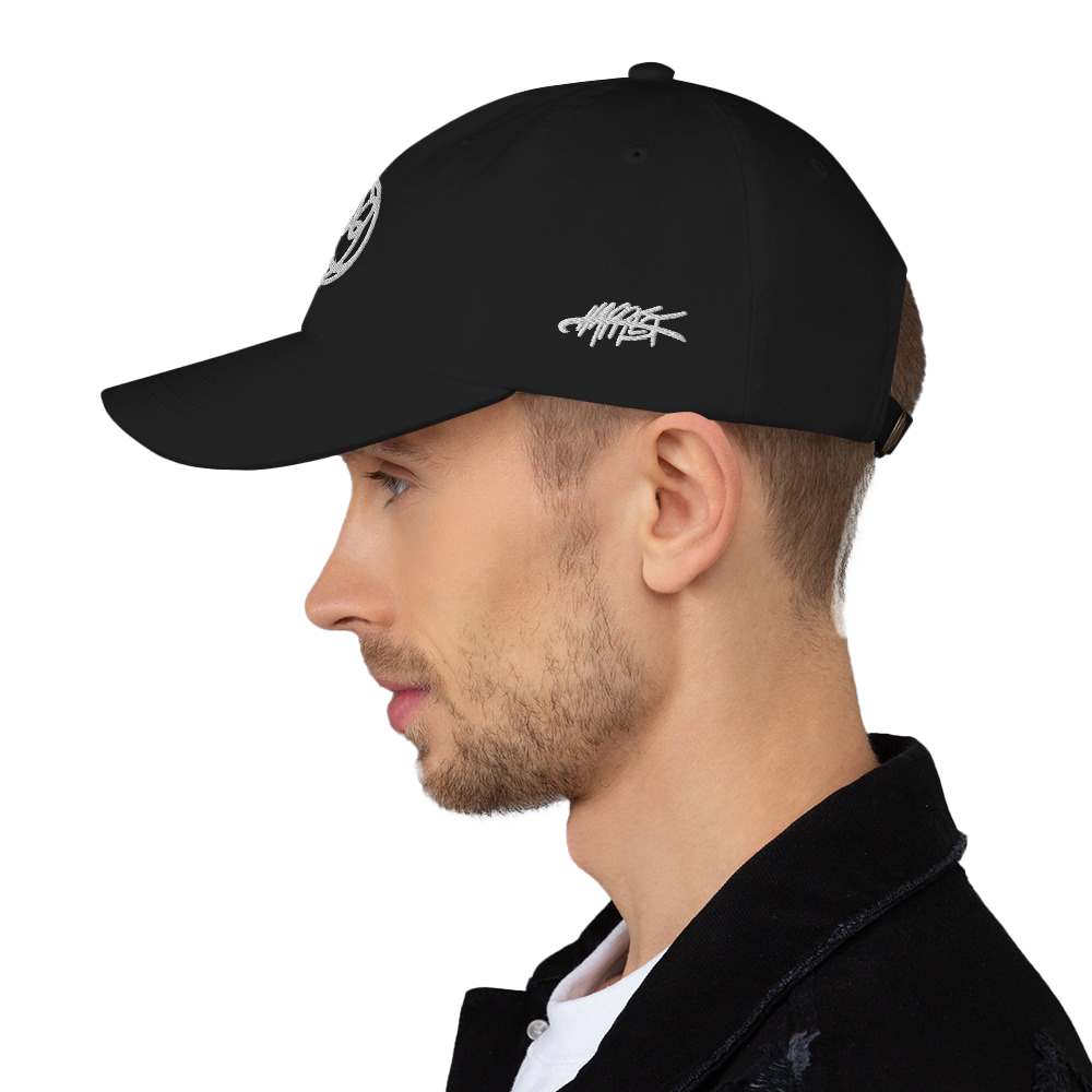 allcap x white on black x dad